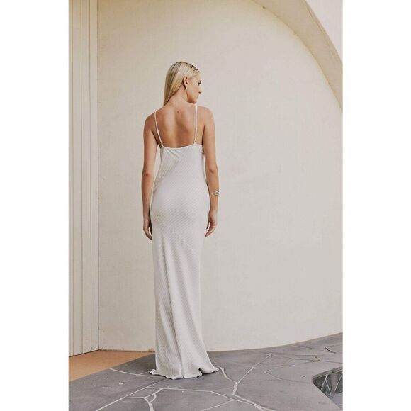 CURAAE Bella Maxi Cowl Neck Pinstripe Slip Dress In White Cocktail Size S NWT - Picture 4 of 6